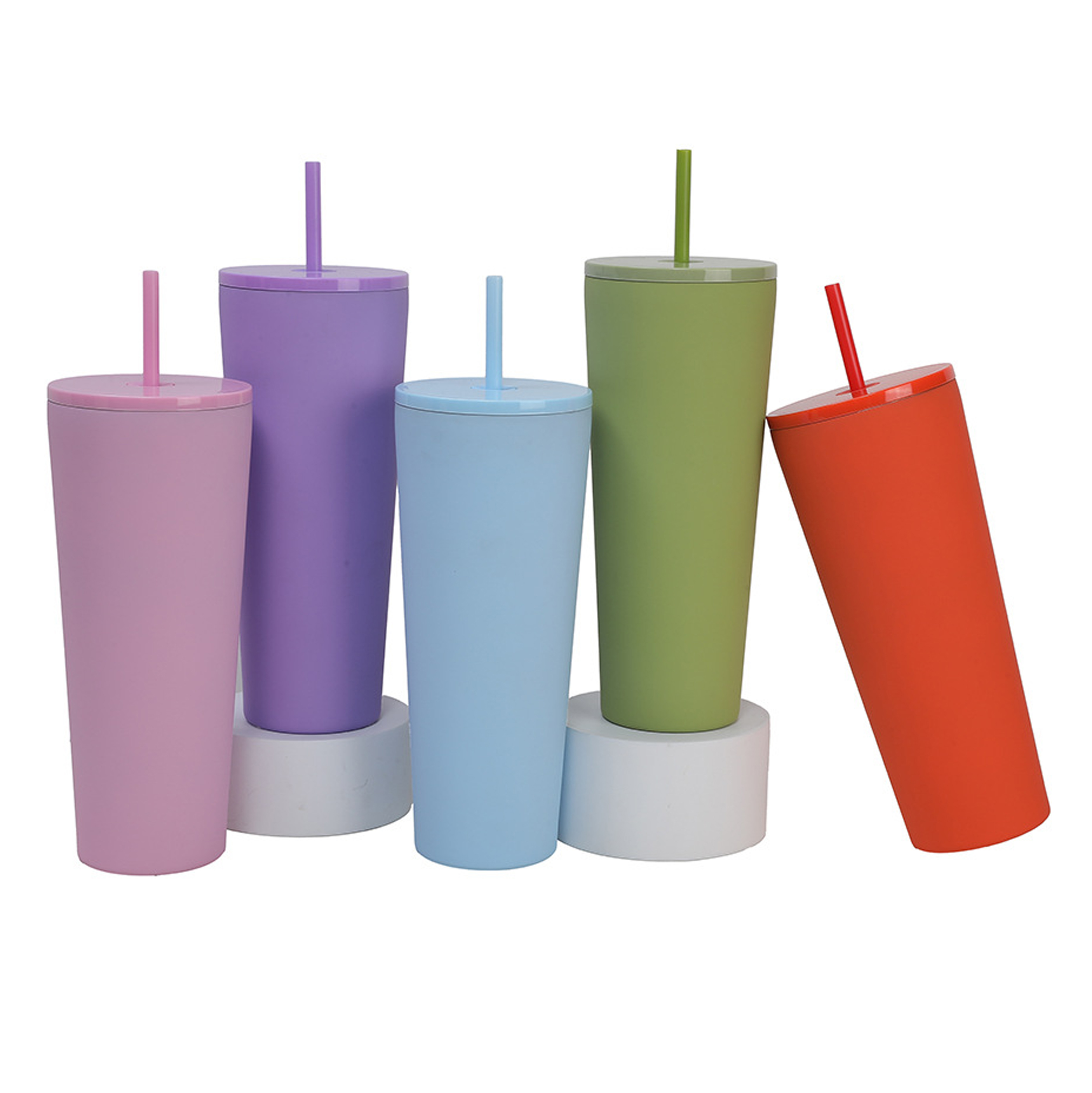 4-Piece Set 750ml Plastic Straw Tumbler