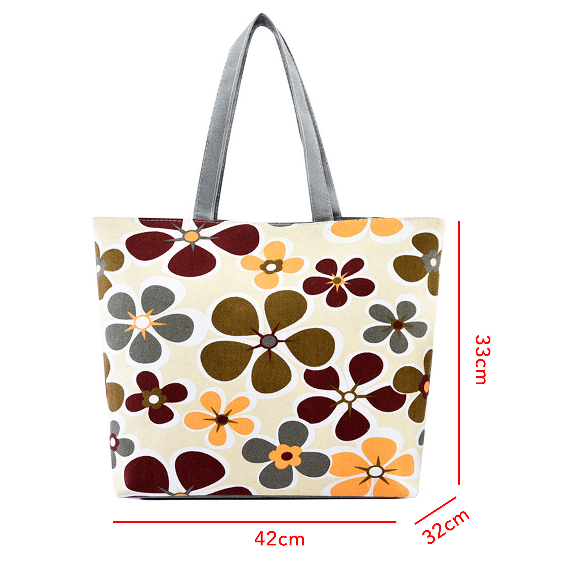 Floral Print Oxford Tote Bag, Large Capacity Reusable Grocery Bag