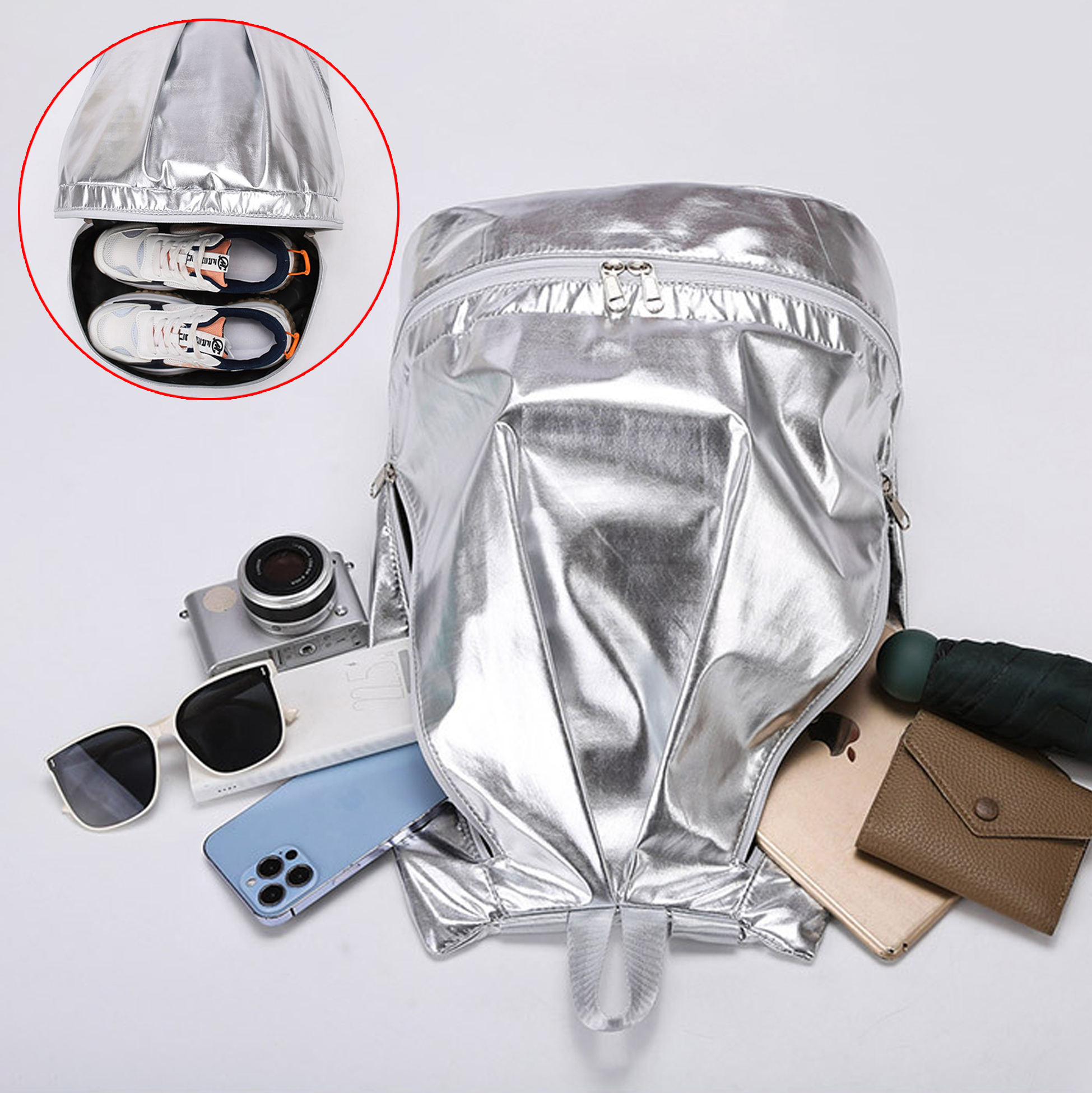 Metallic Drawstring Backpack Shiny Gym Sack