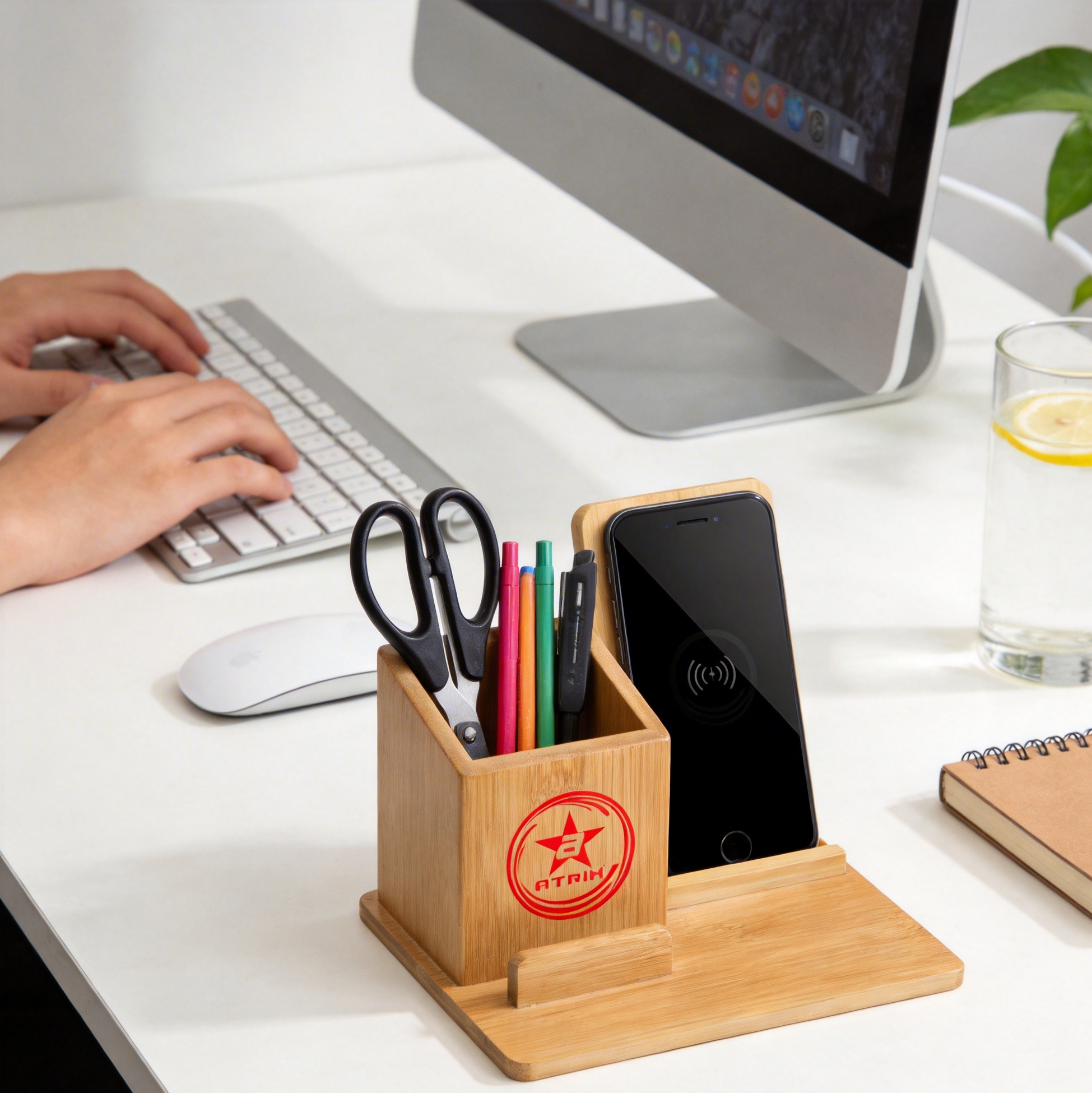 ATRIH Bamboo Wireless Charger with Pen Holder