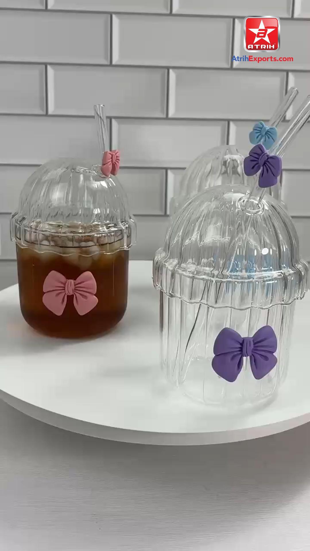 Bow Decorated Glass Straw Cups