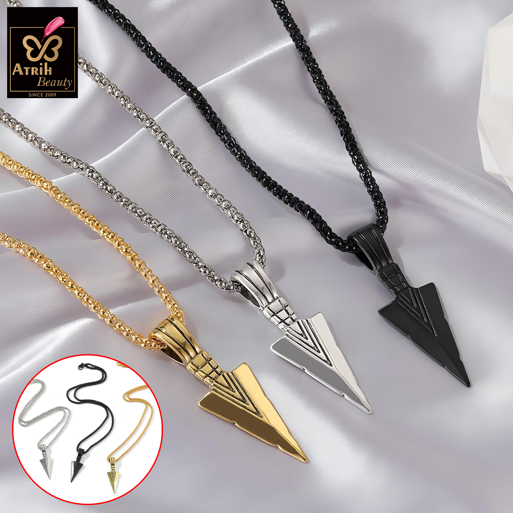 Black Arrowhead Pendant Necklace Gothic Style Jewelry