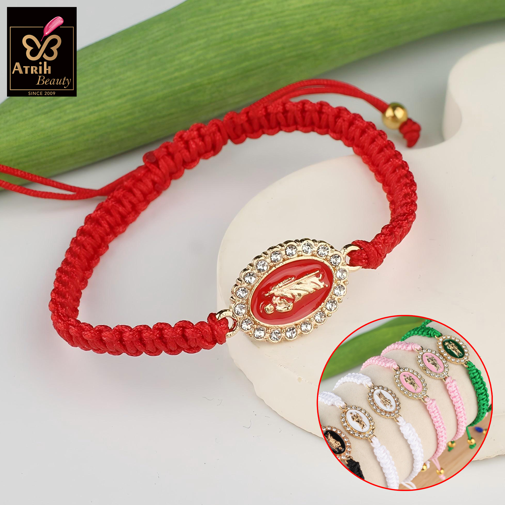 Adjustable Religious Charm Bracelet with Crystal Embellished Oval Medallion
