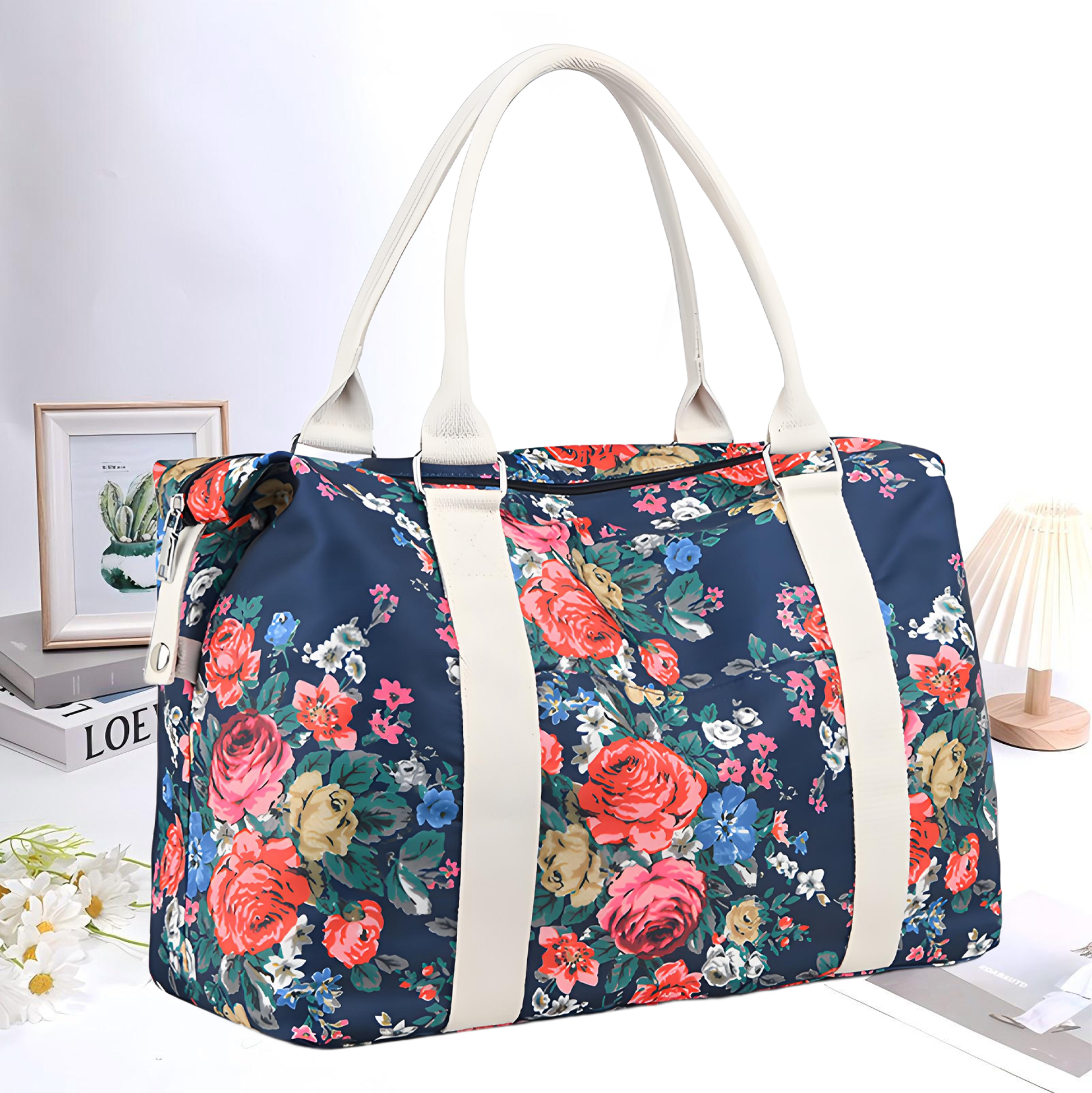 Floral Print Nylon Tote Bag