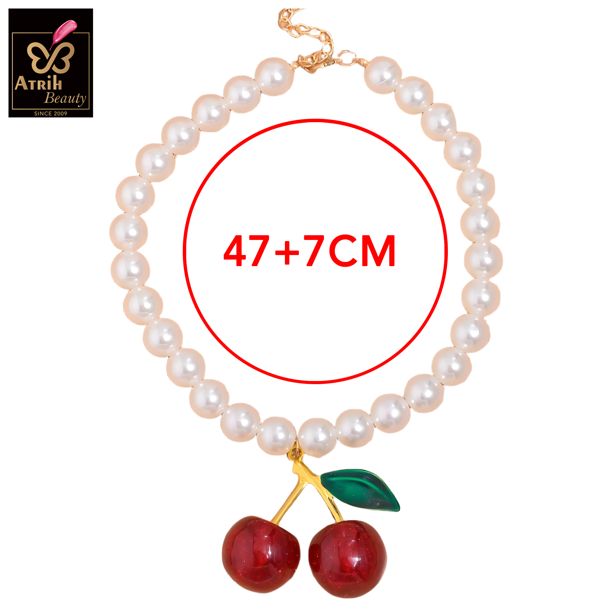 Pearl Necklace with Cherry Pendant Vintage Inspired Jewelry