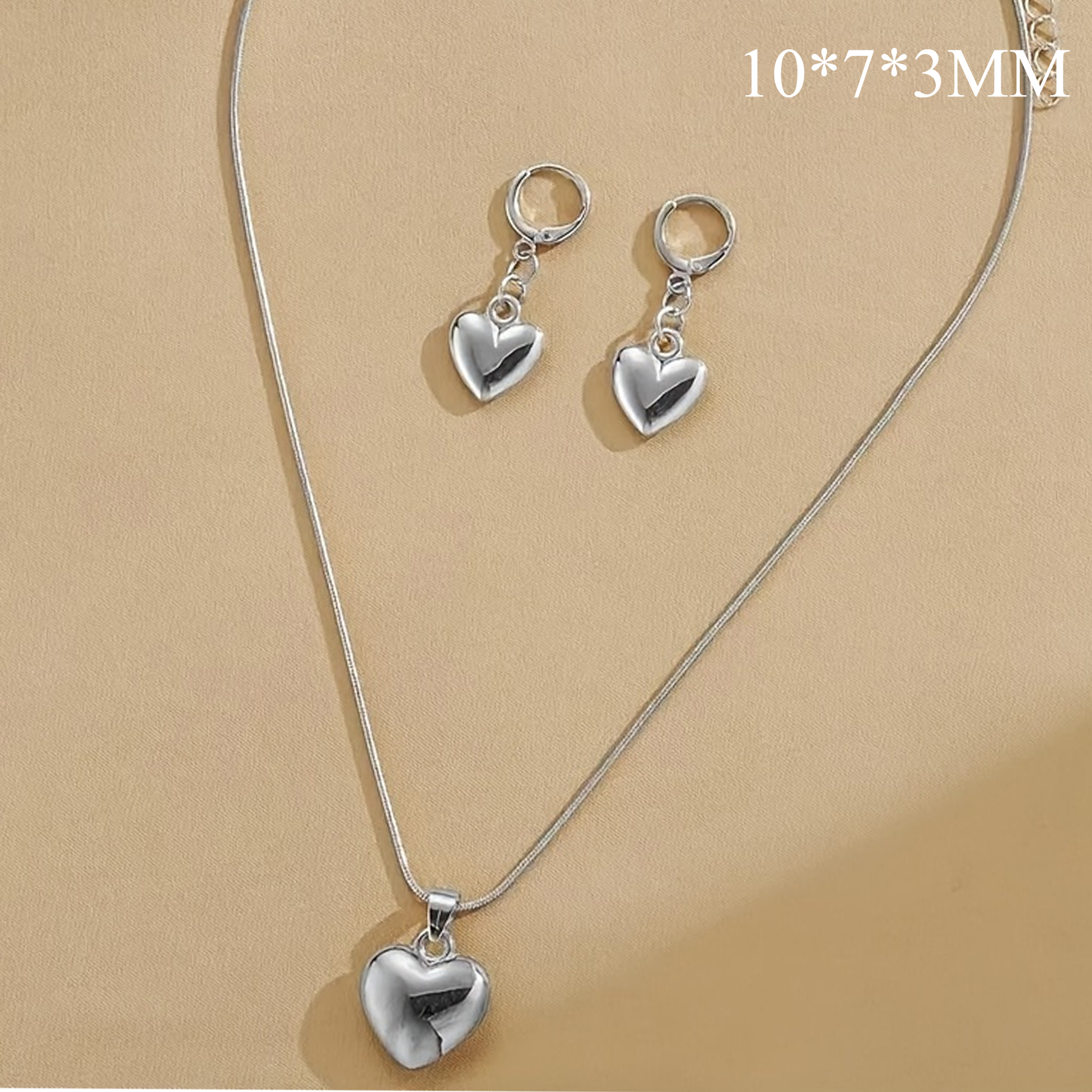 Silver Heart Jewelry Set with Necklace & Earrings