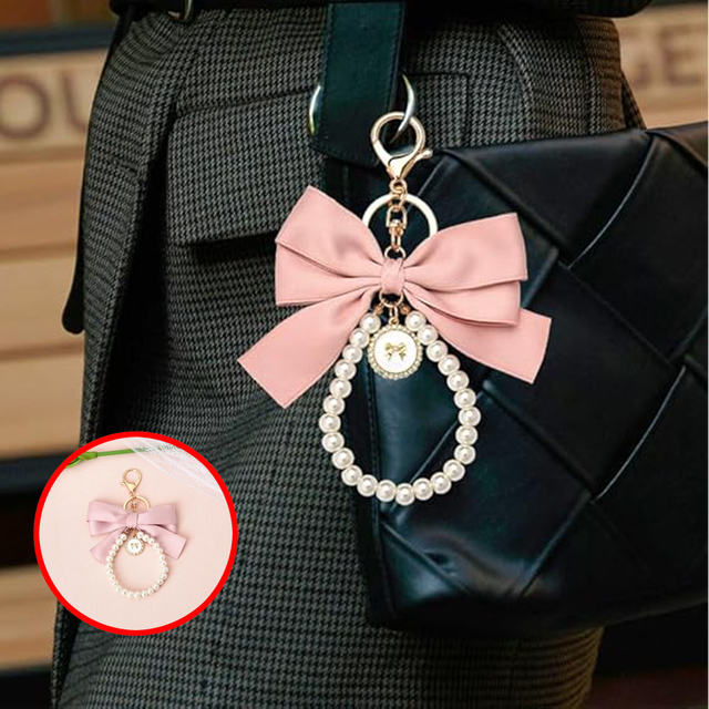 Green Bow - Adorned Pearl Keychain