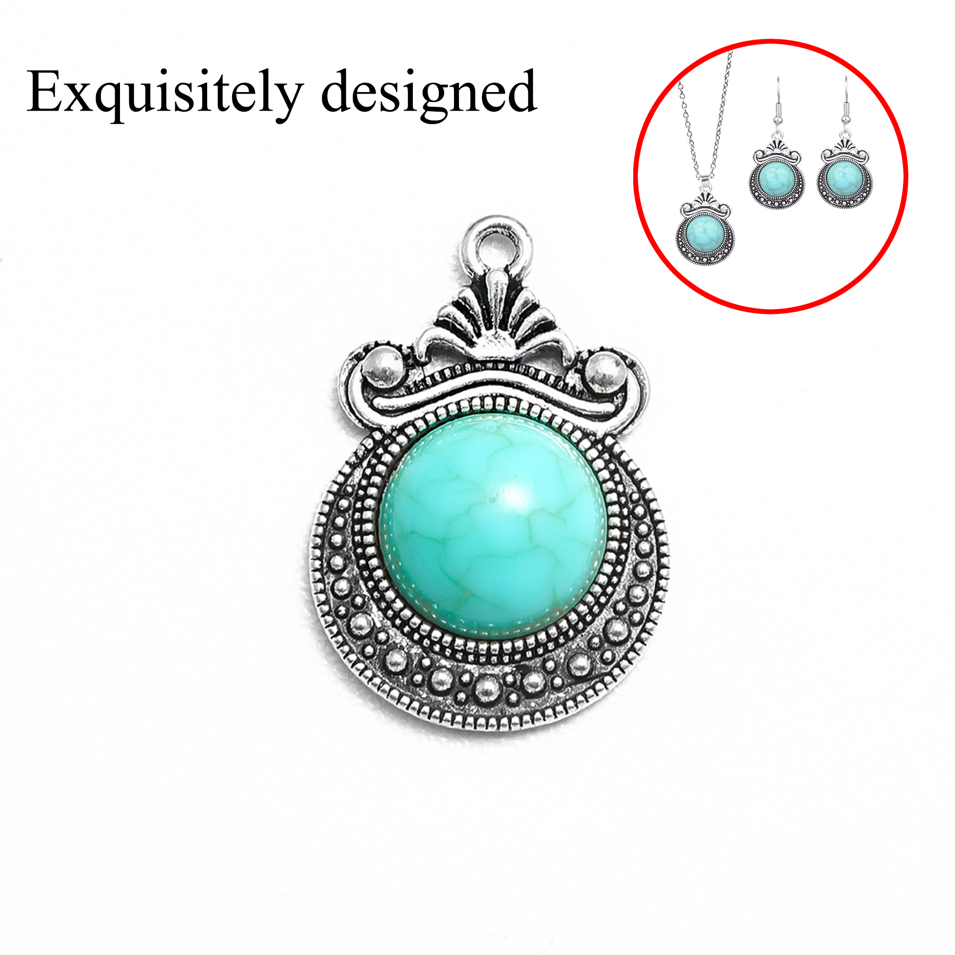 Turquoise - Adorned Silver-Toned Jewelry Set