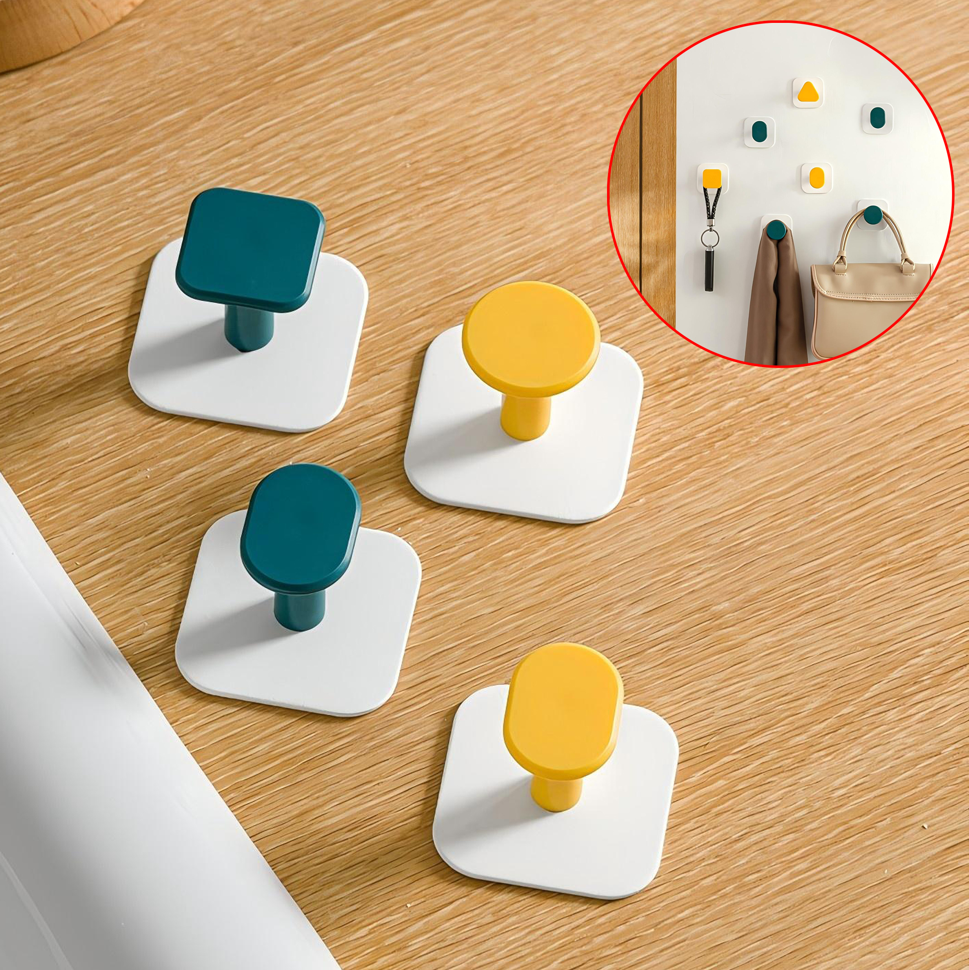 4 Piece Colorful Wall Hooks Set