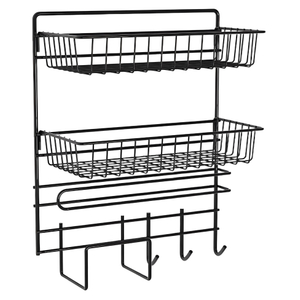 Black Metal 2 - Tier Kitchen Storage Rack with Hooks