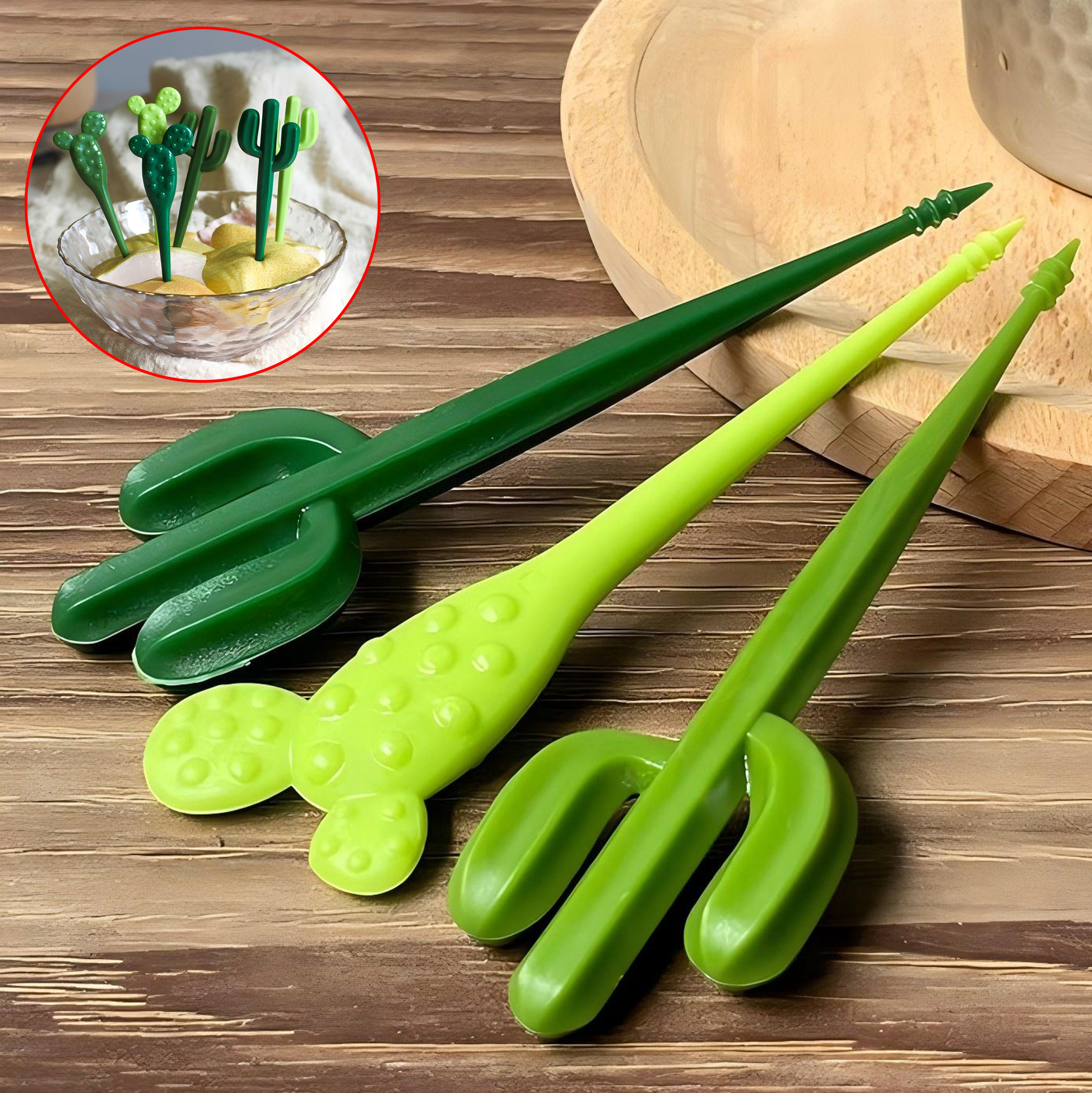 6 Piece Cactus Shaped Fruit Forks Set