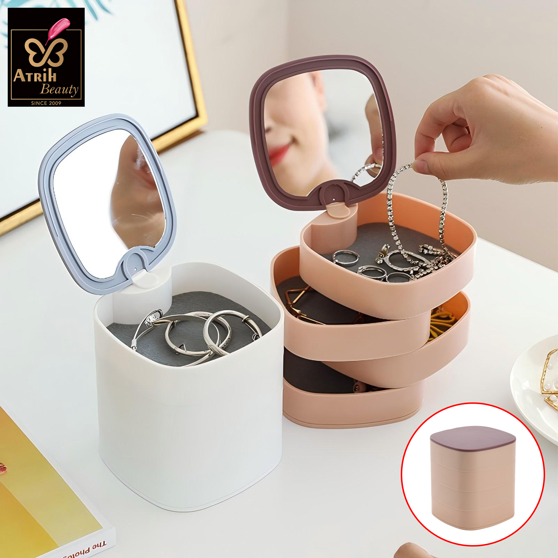 4 Tier Jewelry Storage Box with Mirror