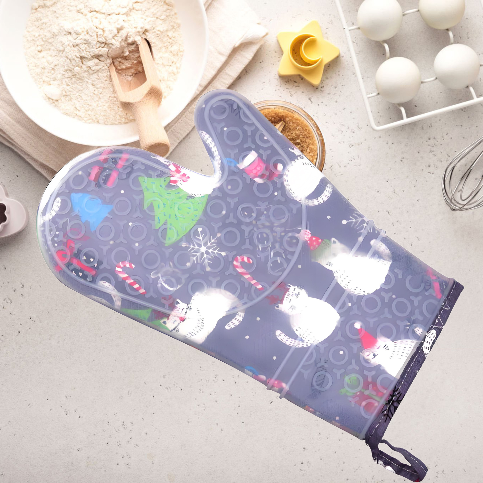 Festive Cat Themed Silicone Oven Mitt
