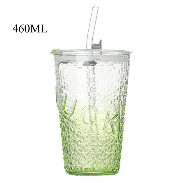 460ML Glass Cups with Straw and Lid