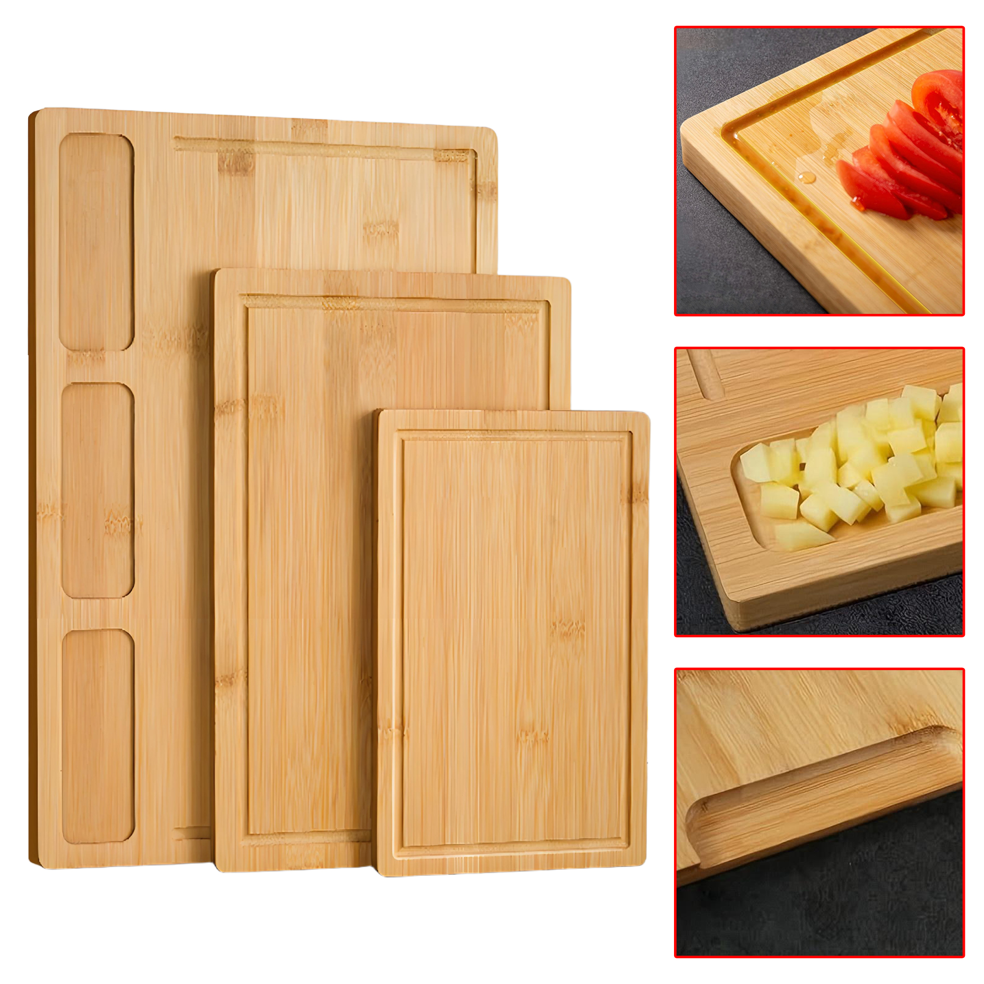 3 Piece Bamboo Cutting Board Set