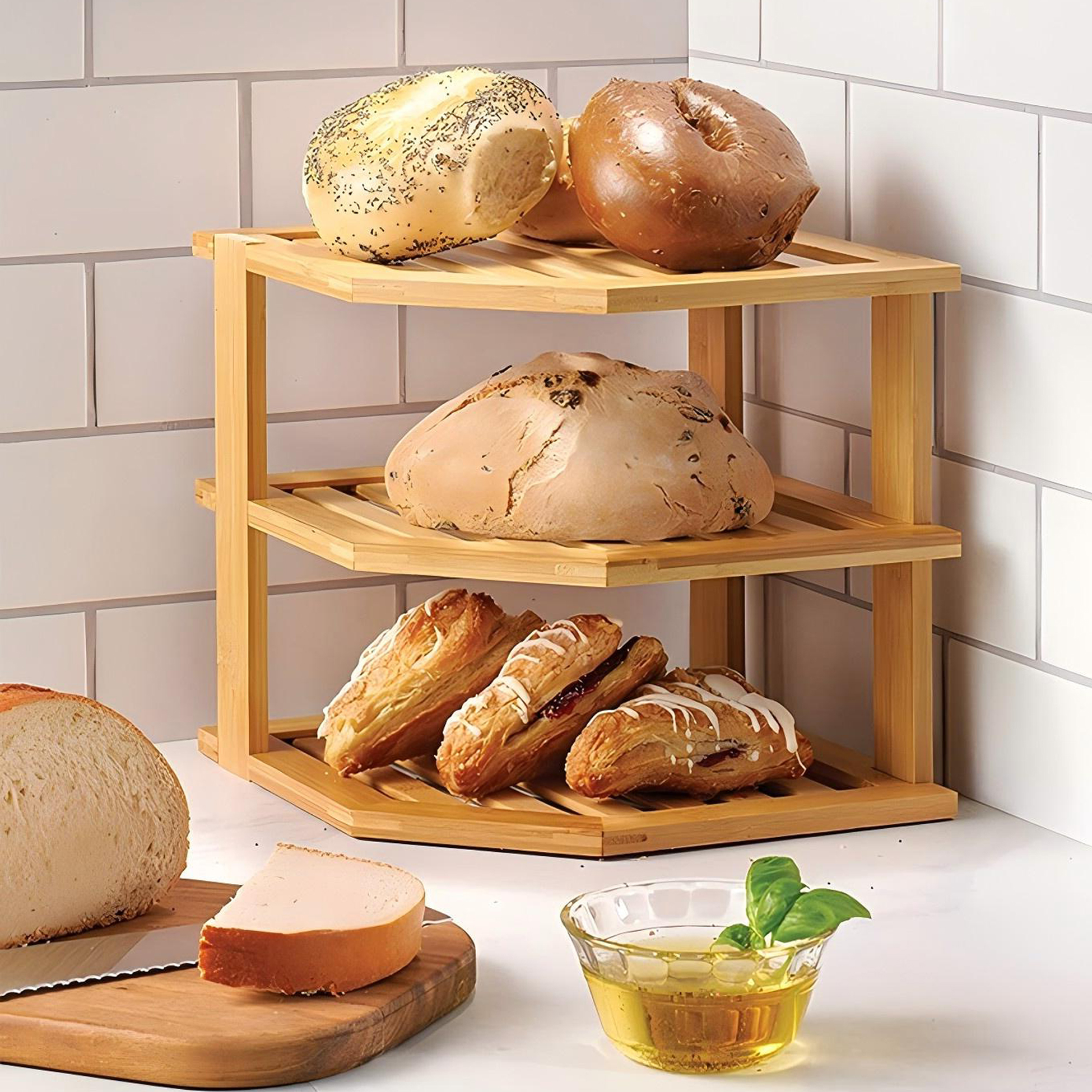 3-Tier Bamboo Plate And Dish Rack