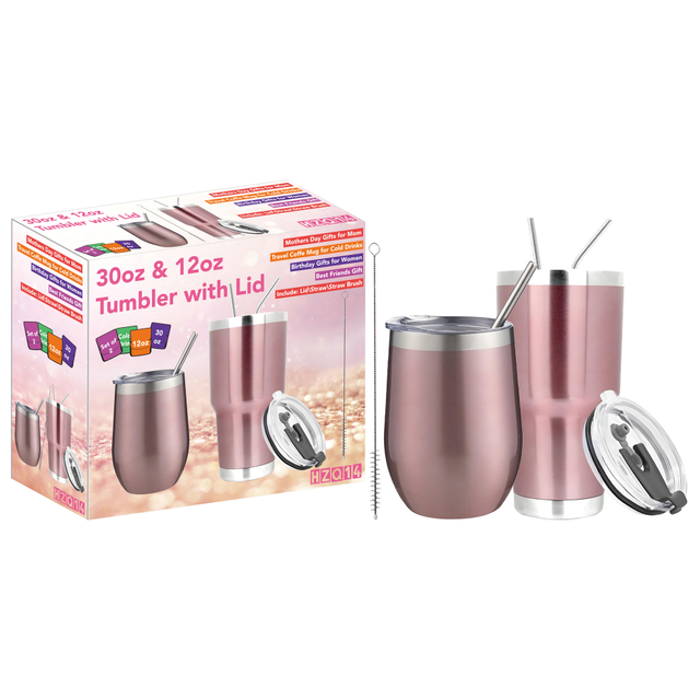 Rose Gold Stainless Steel Insulated Wine Tumbler Set