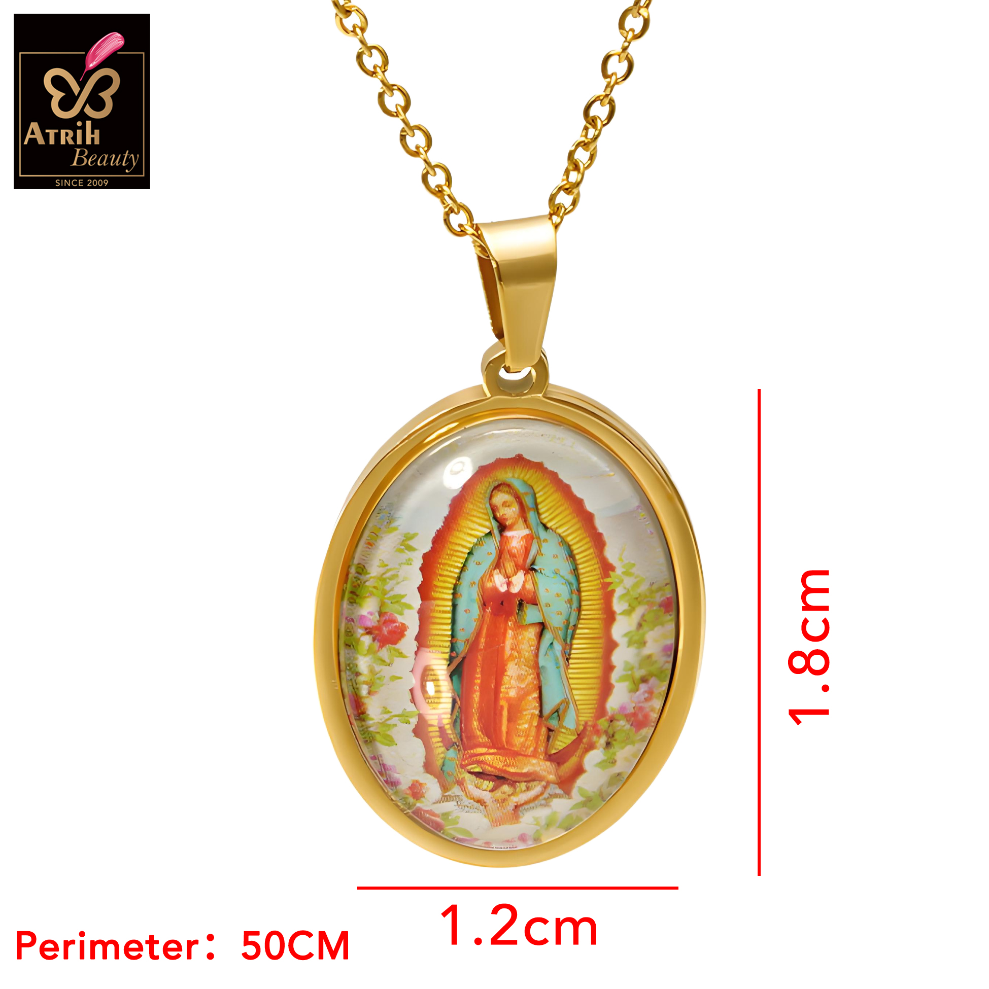 Gold Plated Our Lady of Guadalupe Pendant Necklace