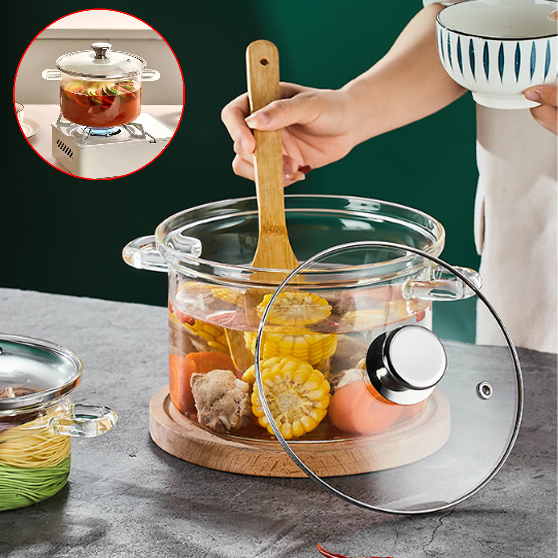 Clear Glass Cooking Pot with Lid