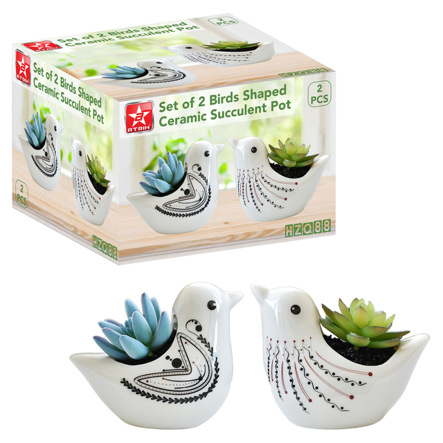 Set of 2 Birds Shaped Ceramic Succulent Pot
