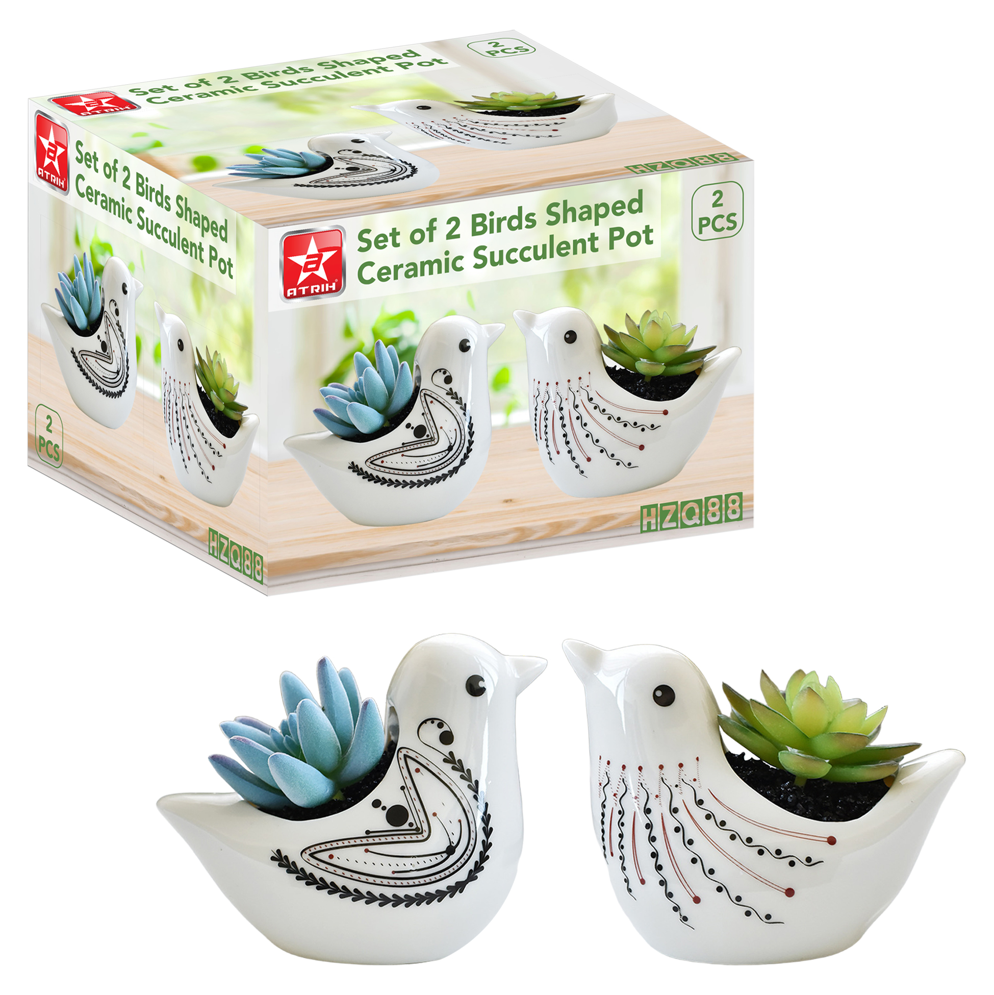 Set of 2 Birds Shaped Ceramic Succulent Pot