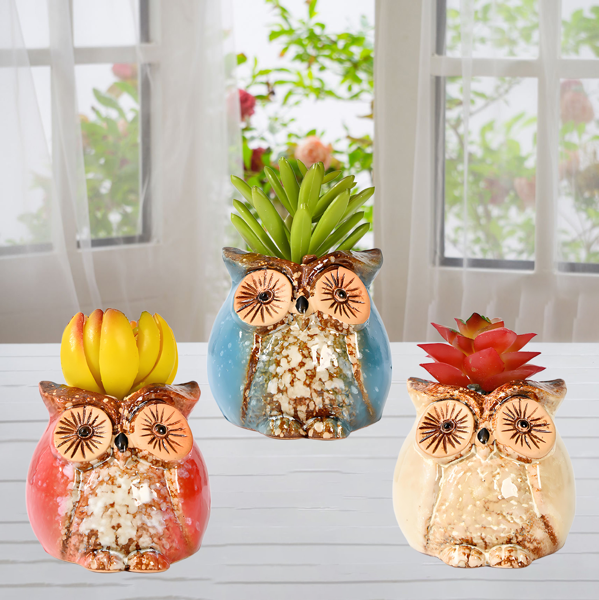 Set of 3 Owl Succulent Pot
