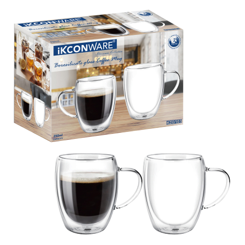 250ml/300ml/400ml Double Wall Clear Glass Coffee Mug With Handle