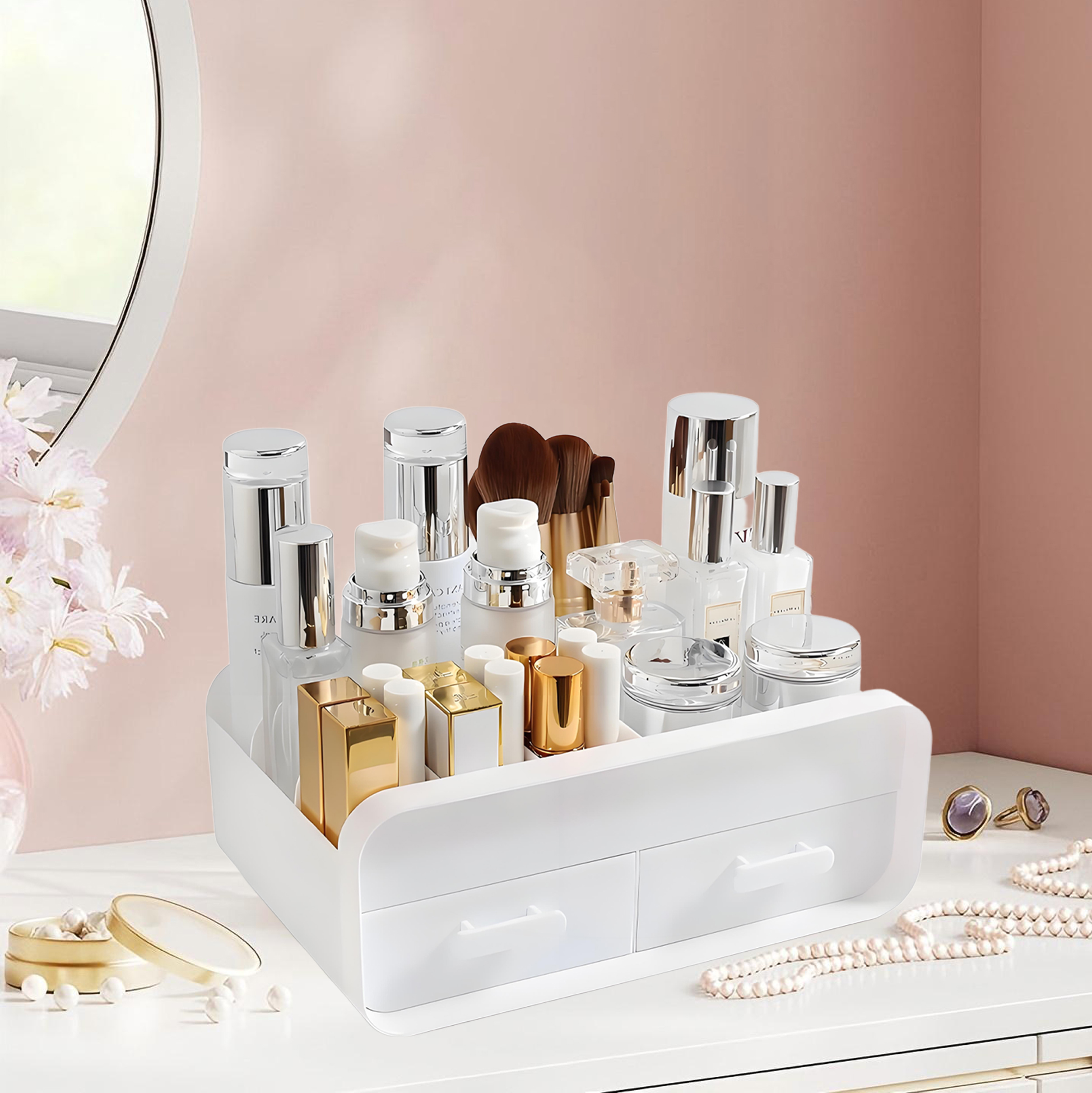 White Double Drawer Cosmetic Organizer