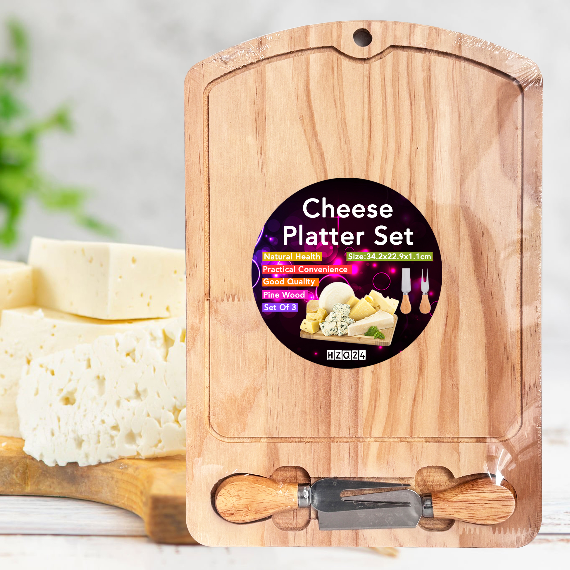 Wooden Cheese Board with Integrated Tool