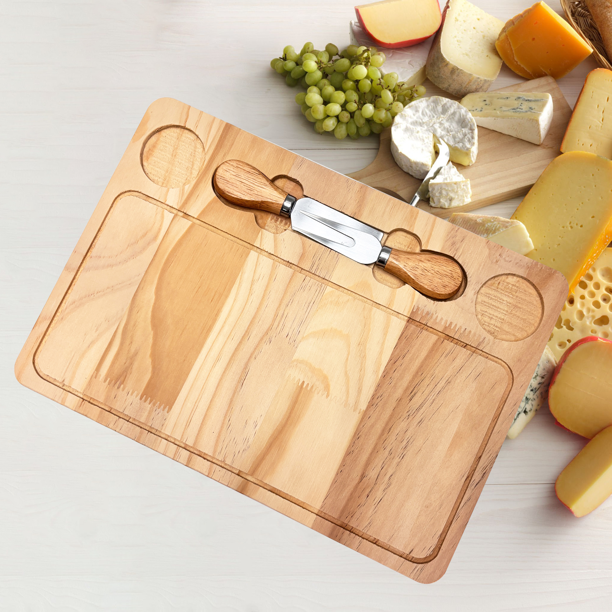 Wooden Cheese Board Set with 2 Tools