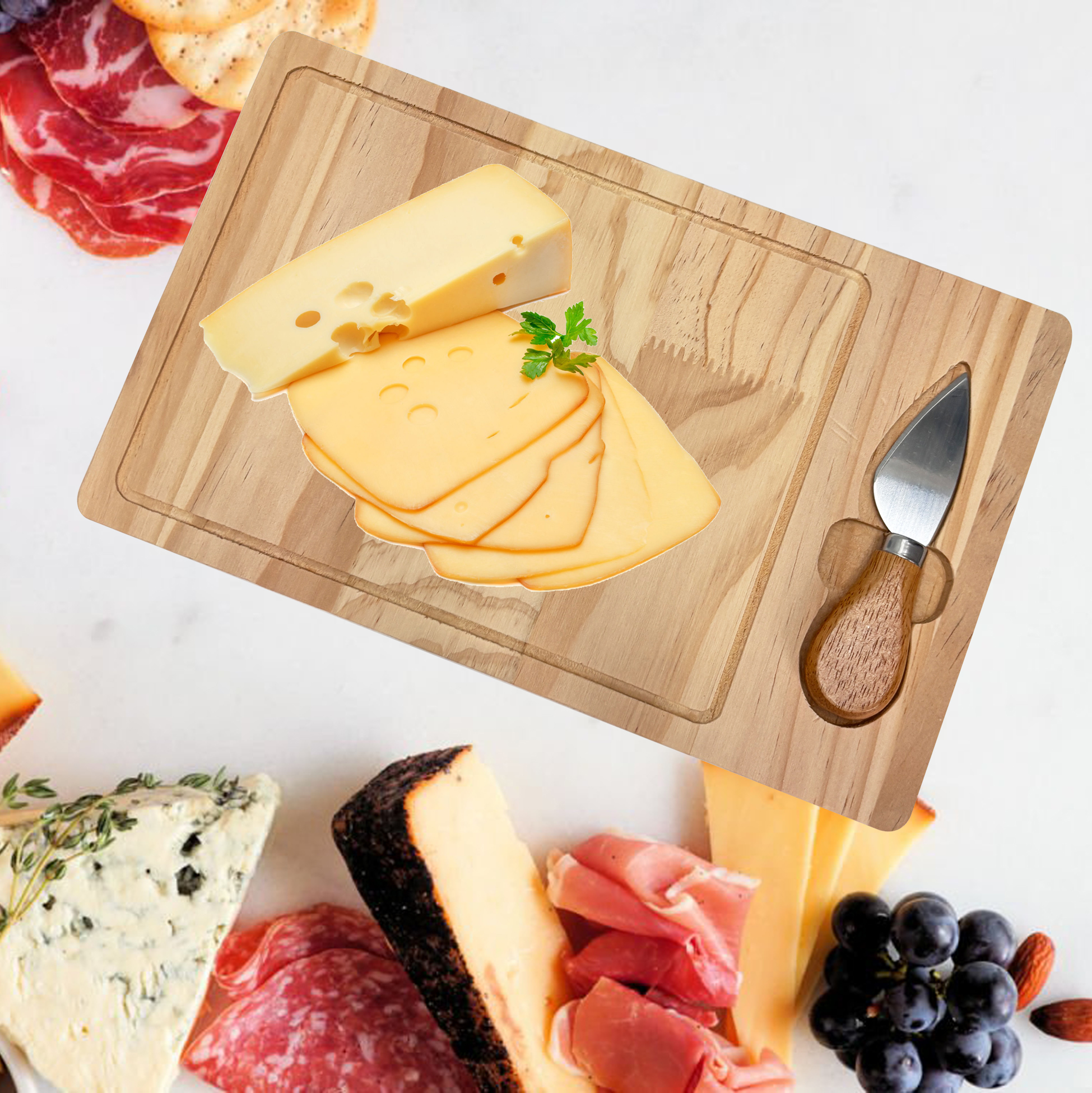 Wooden Cheese Board with Built in Knife
