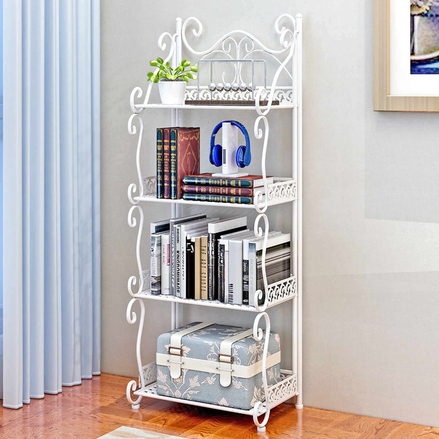 White Metal 4-Tier Storage Shelf