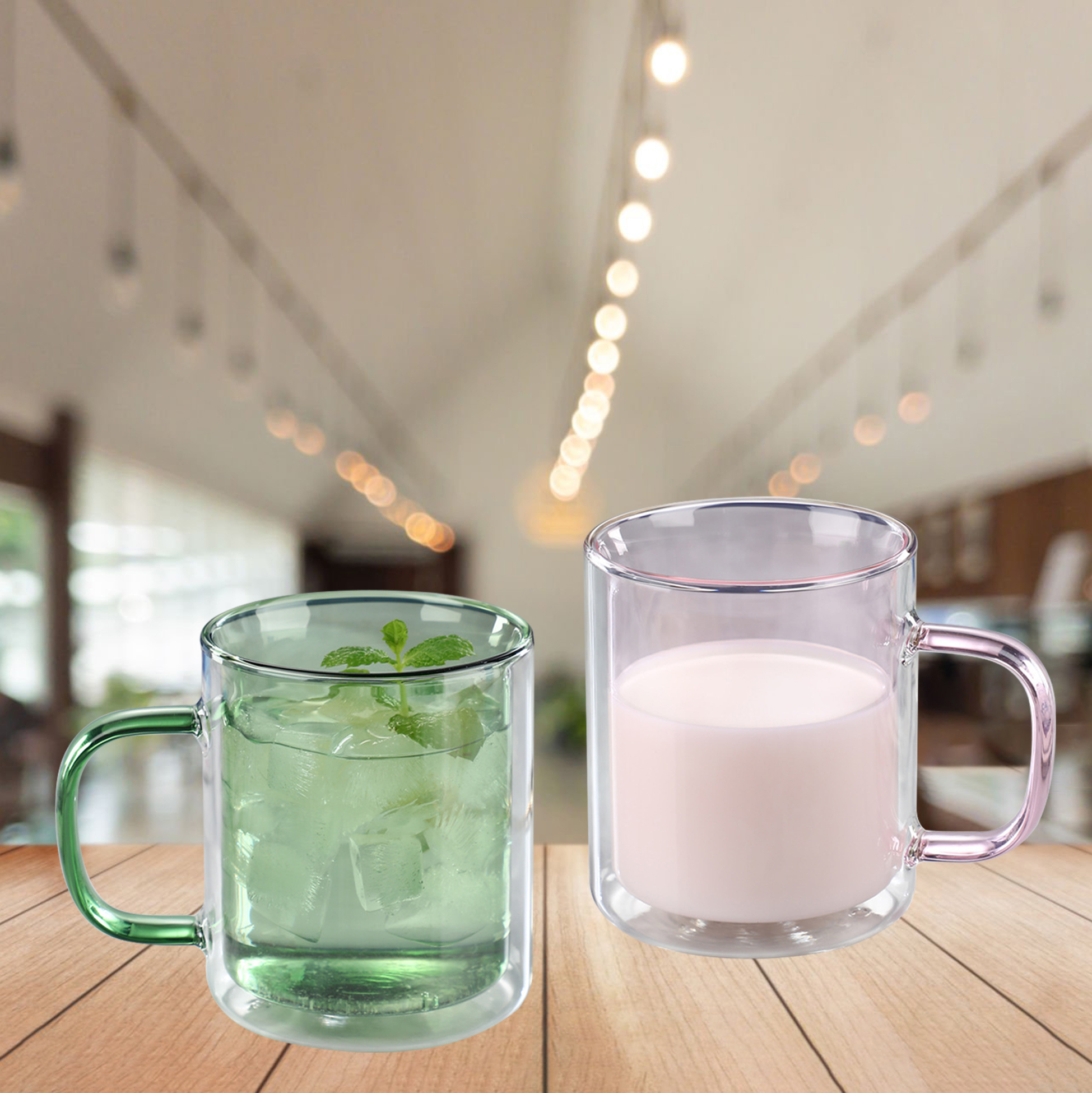 250ml/350ml Double Walled Colored Glass Mug with Handle