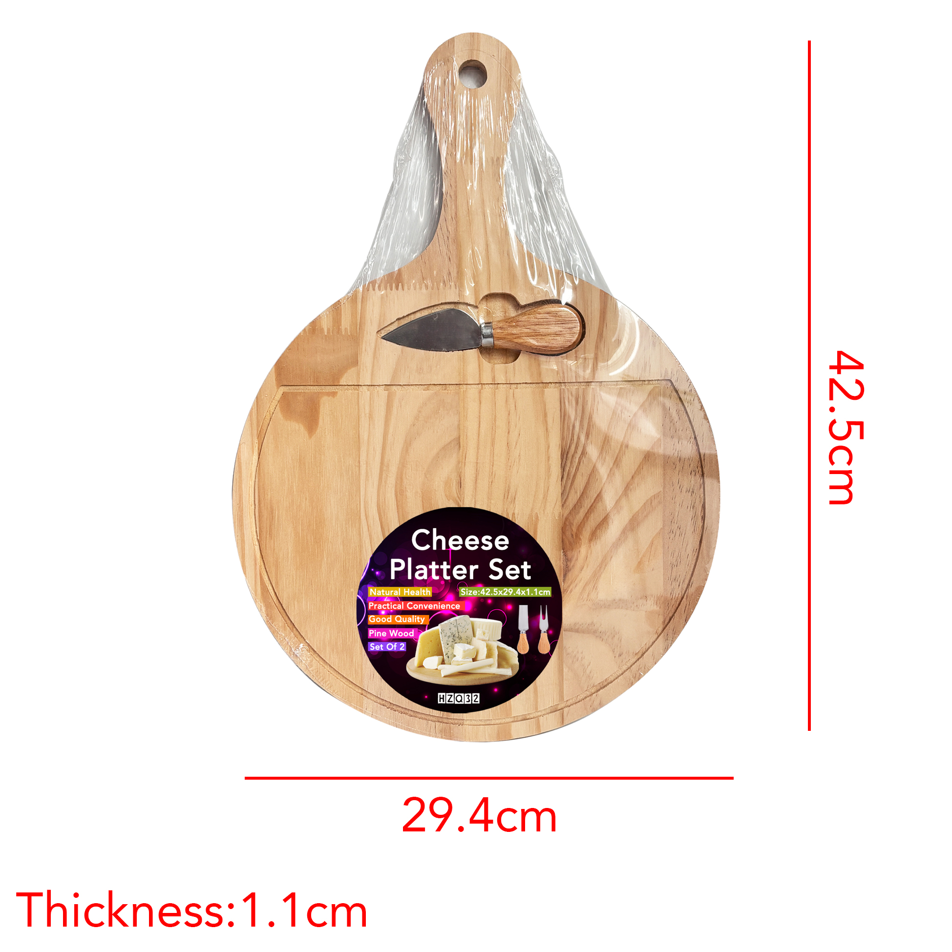 Round Wooden Cheese Board with Integrated Knife
