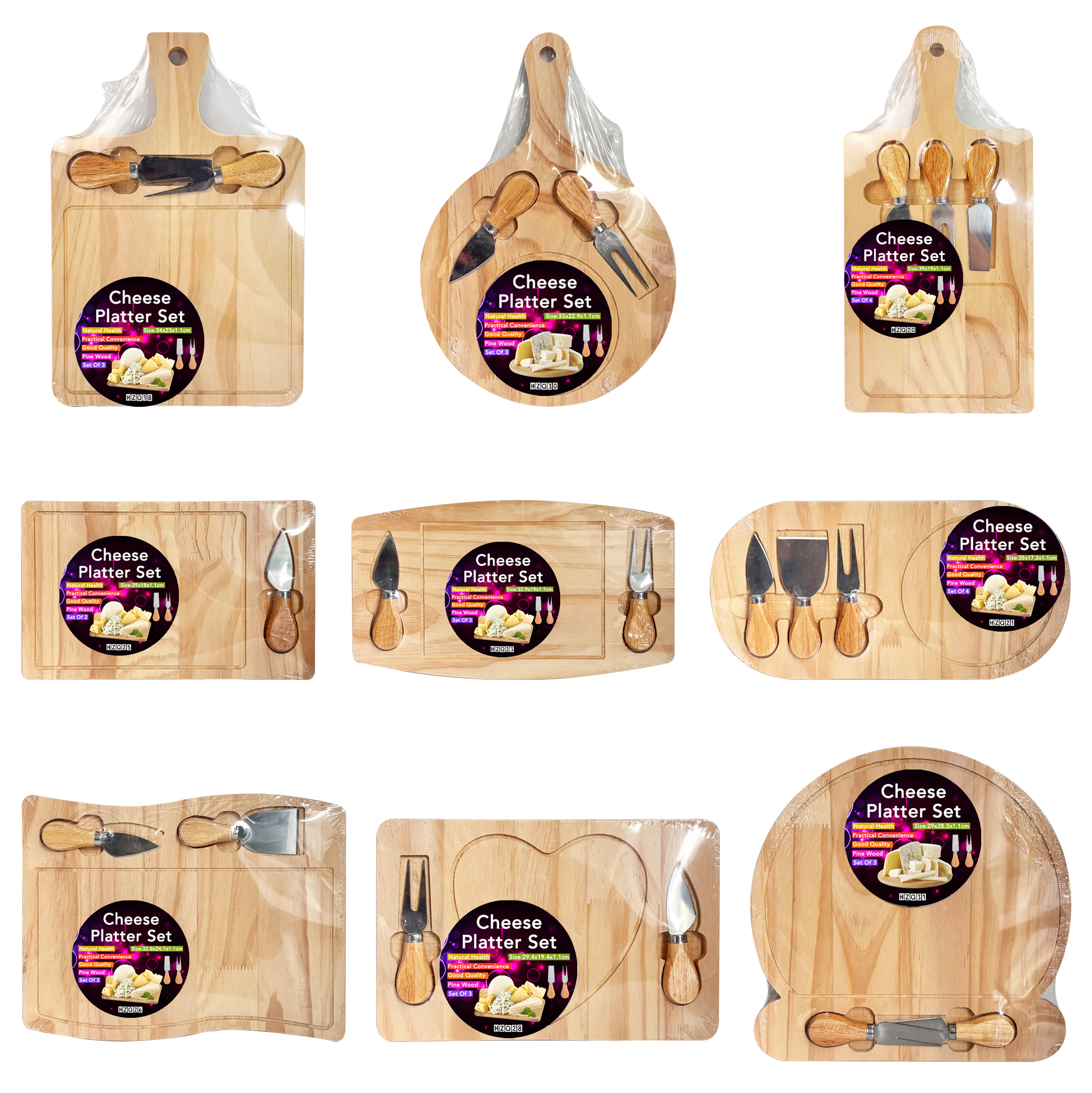 Wooden Cheese Board Set with 3 Tools