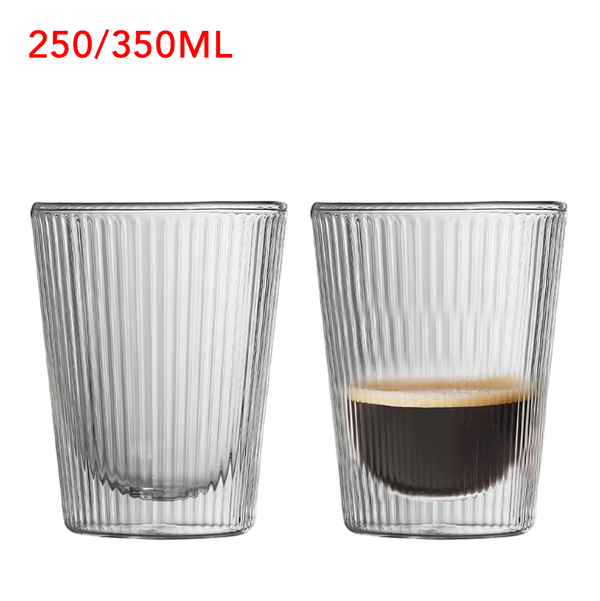 250ml/350ml Double Walled Ribbed Glass Cup