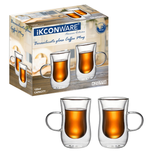 120ml Double Walled Glass Mug with Curved Design And Handle