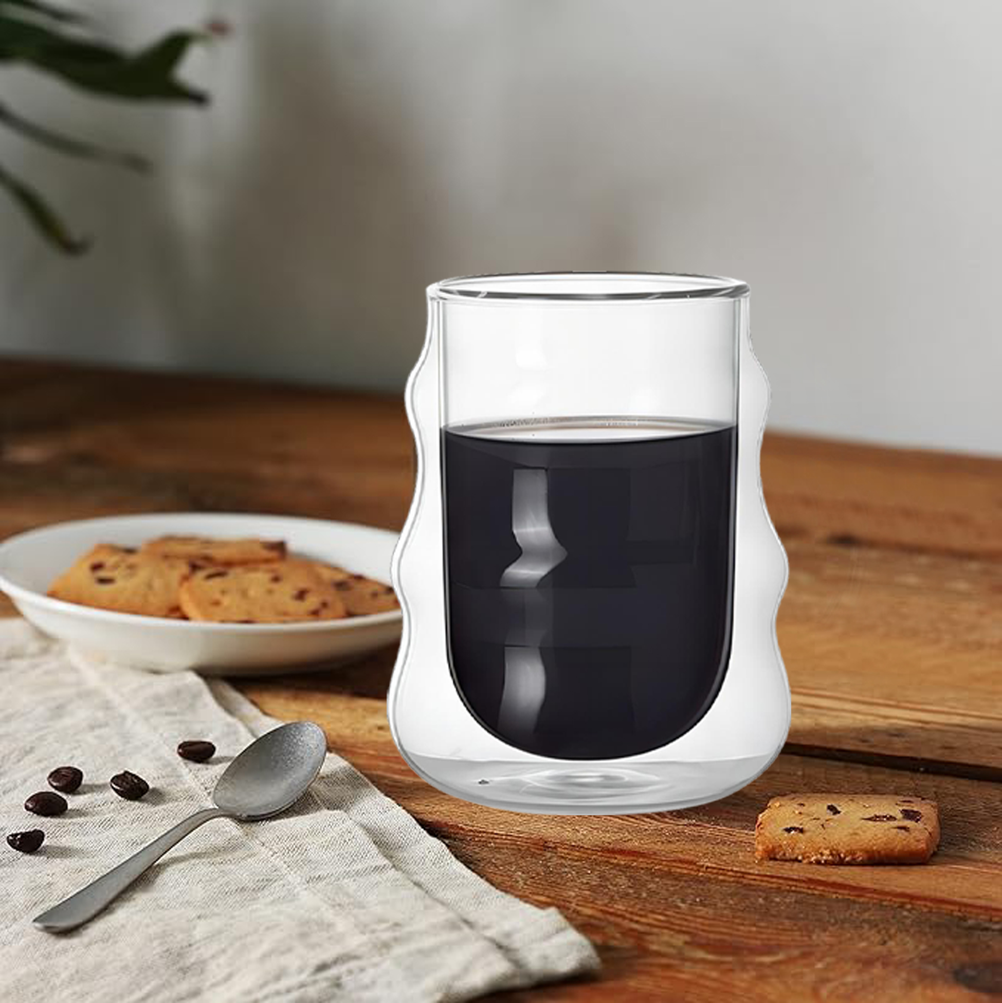 300ml Double Walled Irregular Shaped Glass Mug