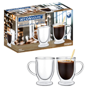 350ml Double Walled Glass Mug with Base And Handle