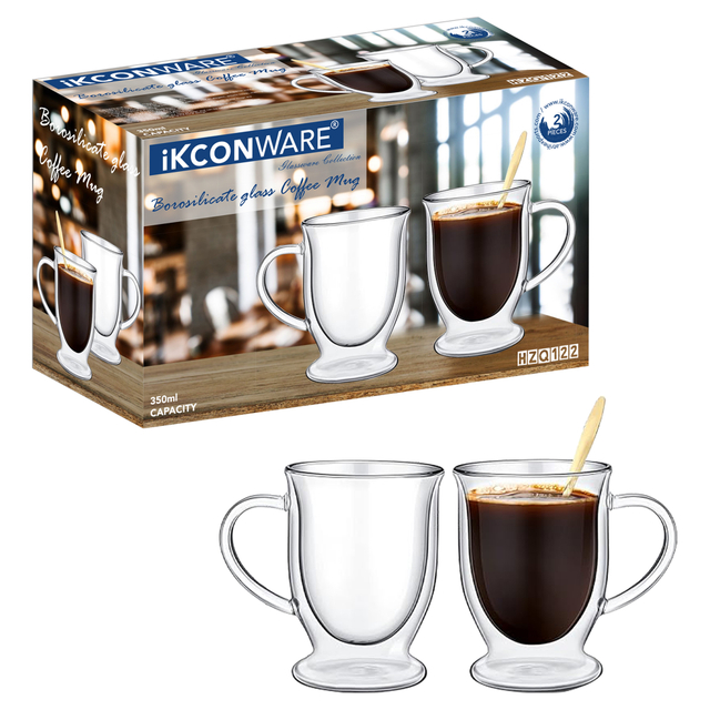 350ml Double Walled Glass Mug with Base And Handle