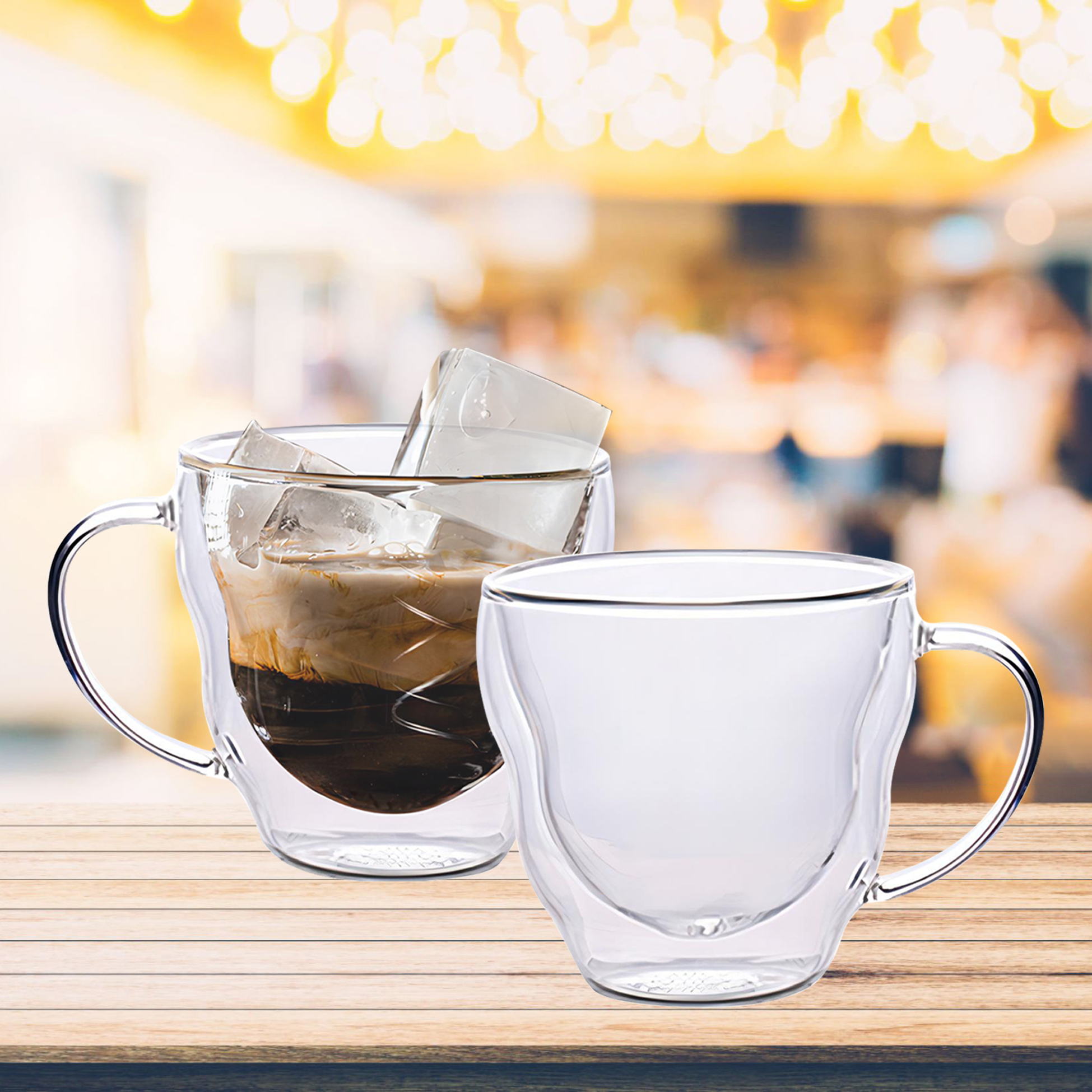 230ml Double Walled Glass Coffee Mug with Handle