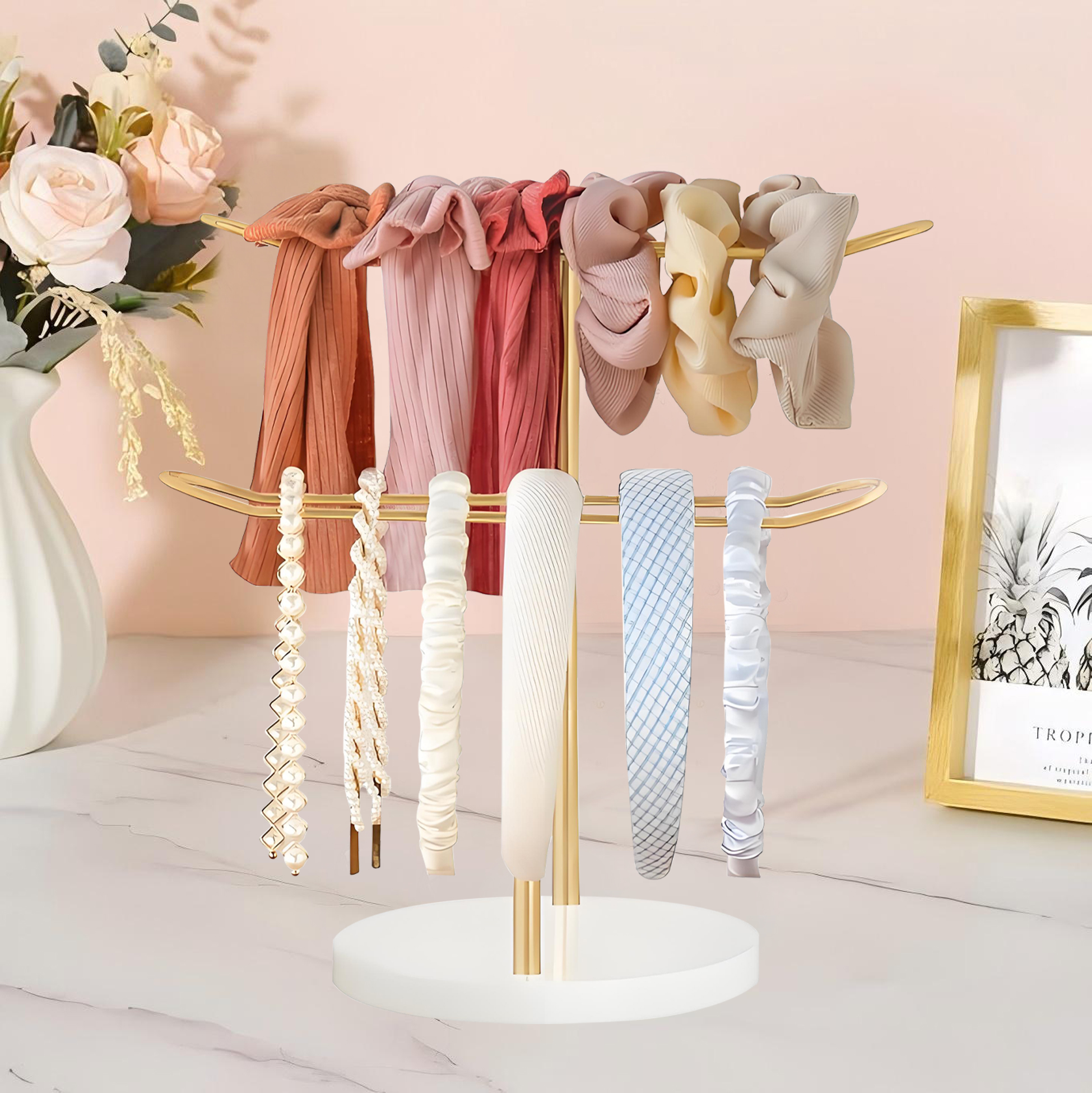 Gold Metal Double Layer Hair Accessory Organizer Rack