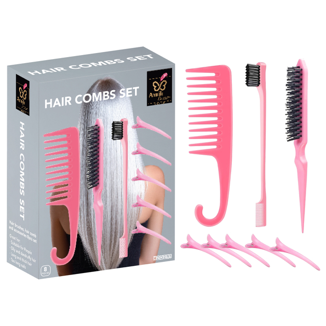 Pink Hair Styling Tool Set of 8