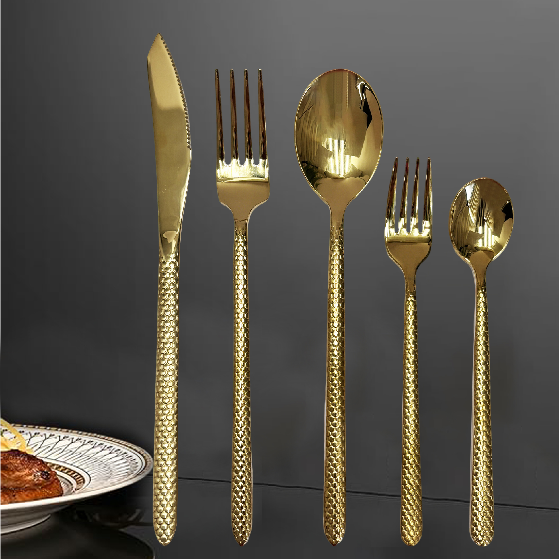 20-Piece Gold-Plated Braided Handle Cutlery Set
