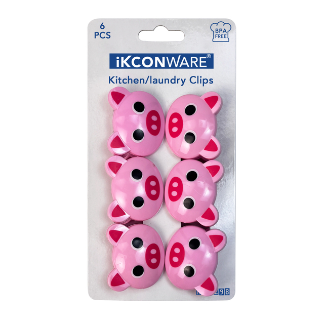 Pink Pig-shaped Plastic Clip Set of 6