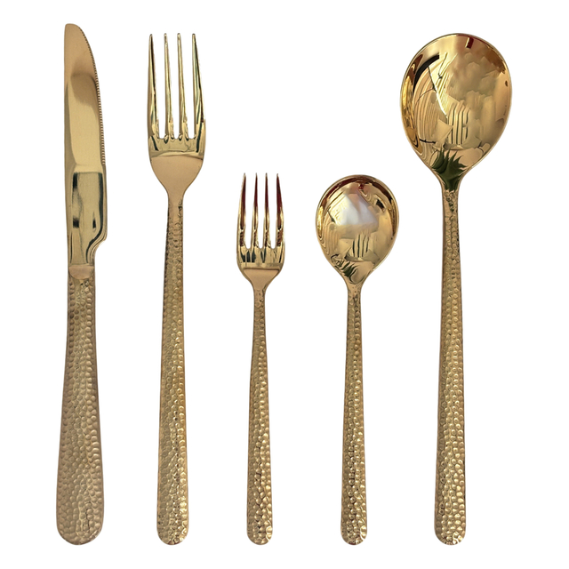5-Piece Hammered Gold-Toned Cutlery Set