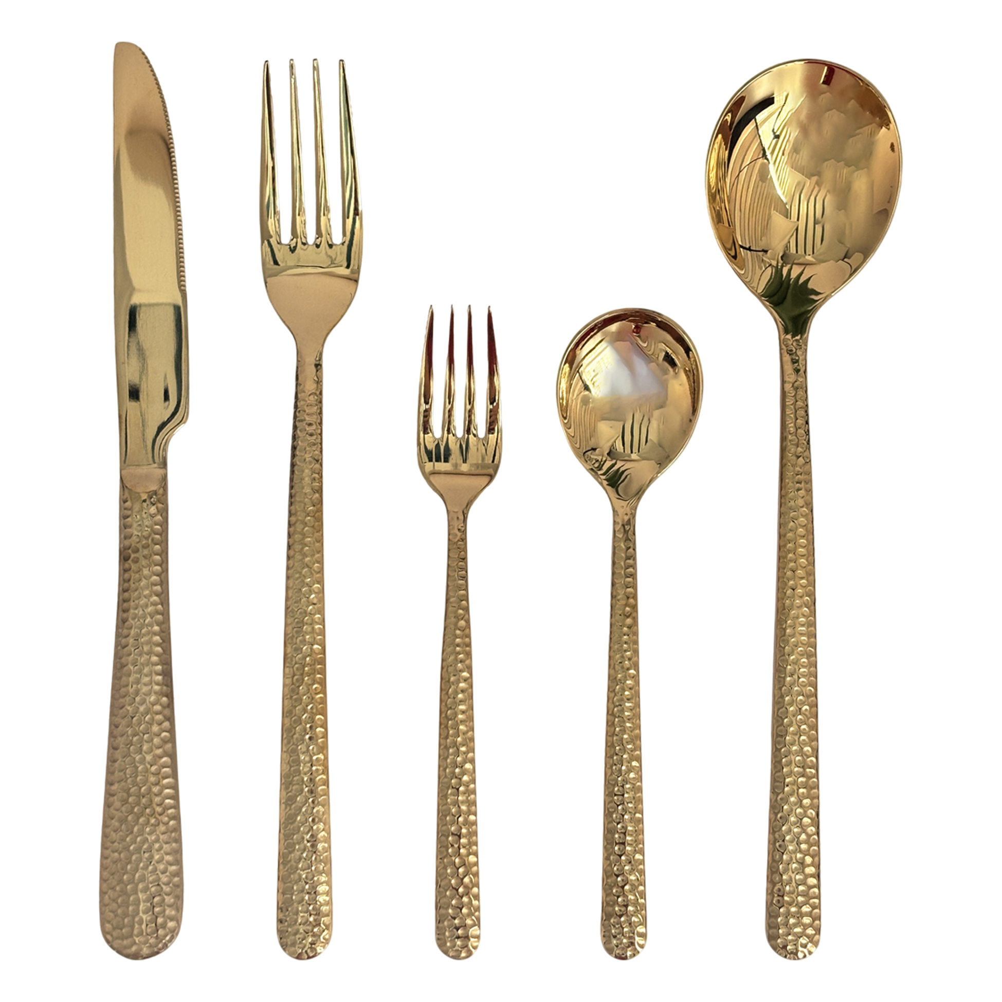 5-Piece Hammered Gold-Toned Cutlery Set