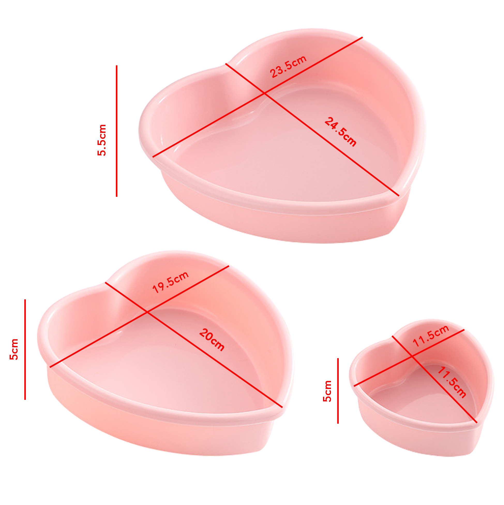 3-Piece Heart-Shaped Silicone Cake Mold Set