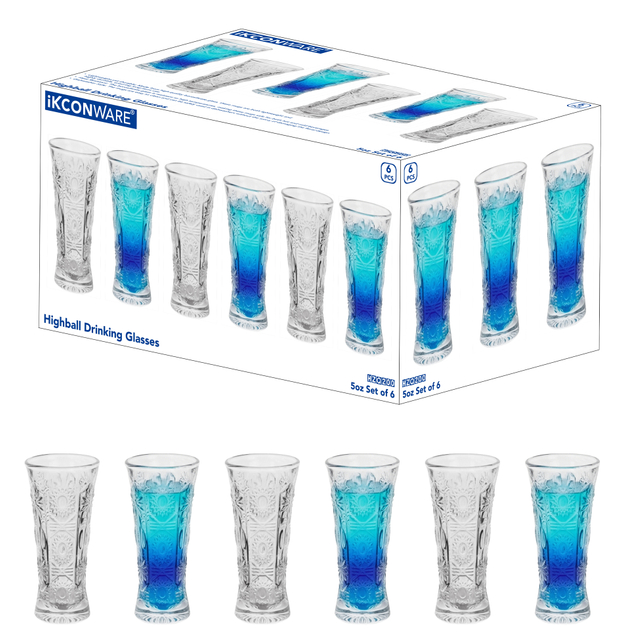 6-Piece Embossed Floral Tall Glass Set