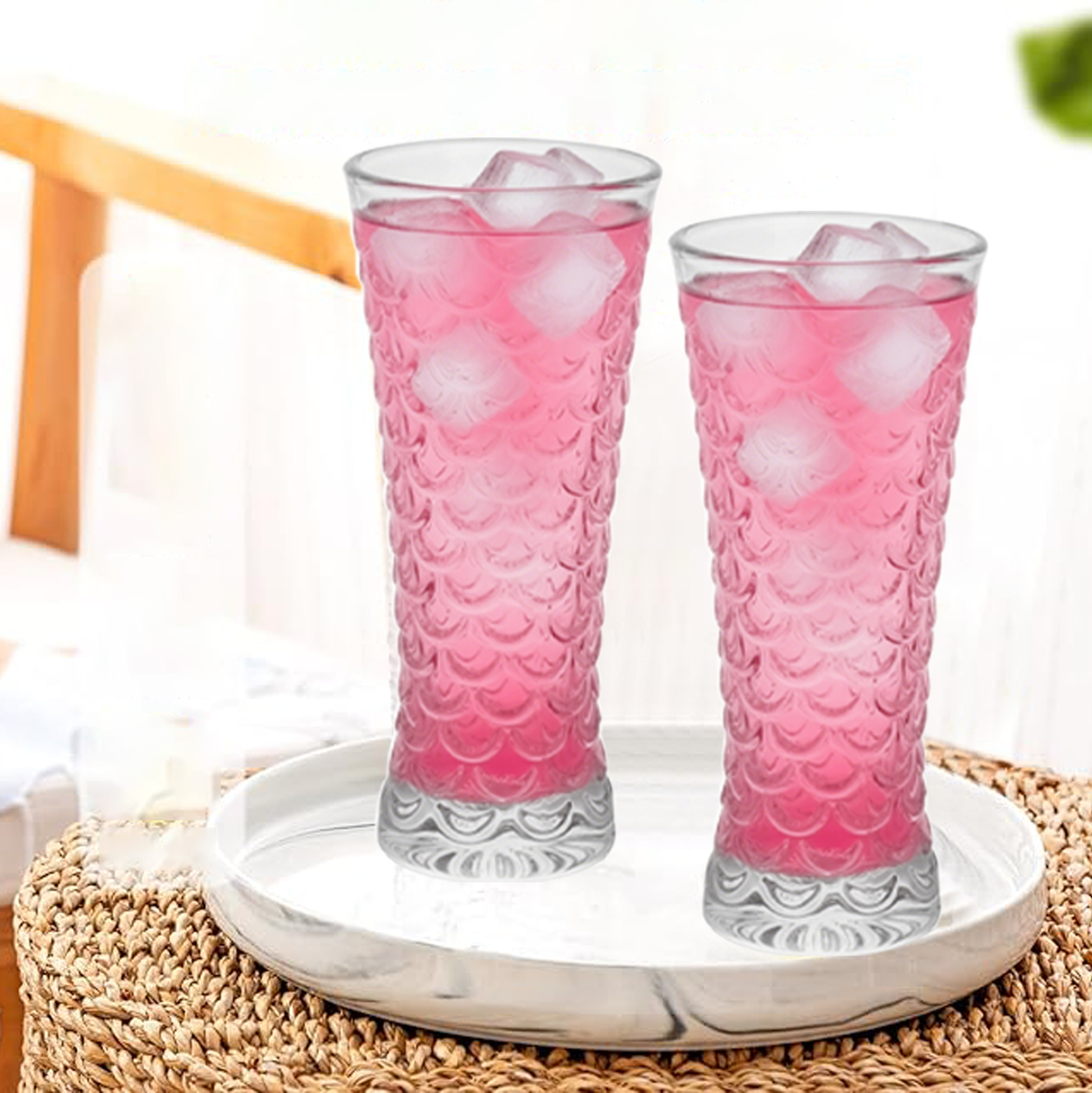 6-Piece Fish-Scale Textured Tall Glass Set